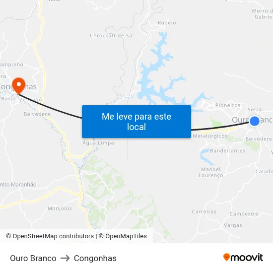 Ouro Branco to Congonhas map