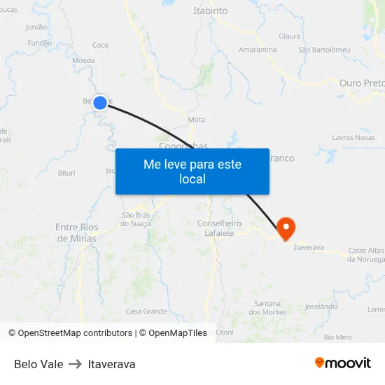 Belo Vale to Itaverava map