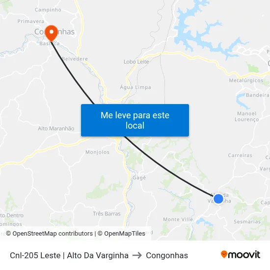 Cnl-205 Leste | Alto Da Varginha to Congonhas map