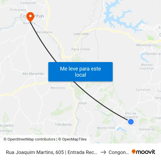 Rua Joaquim Martins, 605 | Entrada Recanto Verde to Congonhas map
