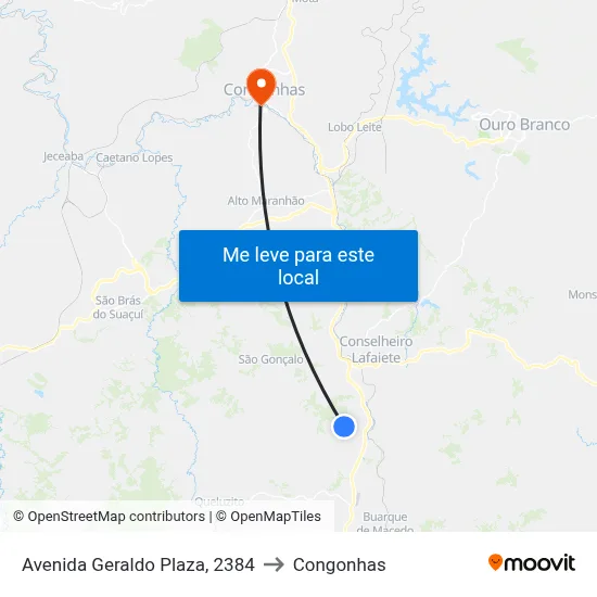 Avenida Geraldo Plaza, 2384 to Congonhas map