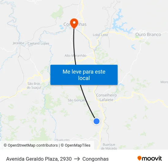 Avenida Geraldo Plaza, 2930 to Congonhas map