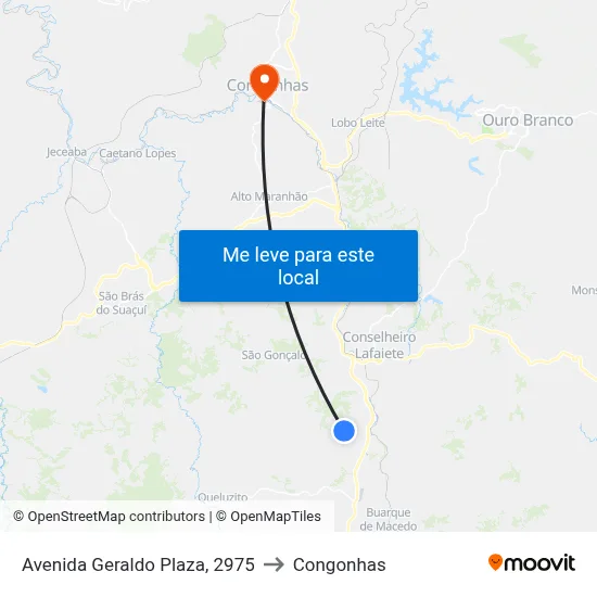 Avenida Geraldo Plaza, 2975 to Congonhas map