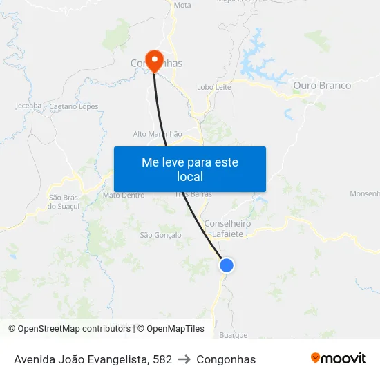 Avenida João Evangelista, 582 to Congonhas map
