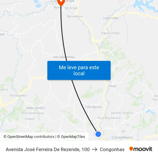 Avenida José Ferreira De Rezende, 100 to Congonhas map