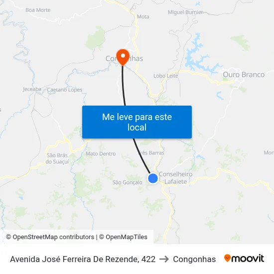 Avenida José Ferreira De Rezende, 422 to Congonhas map