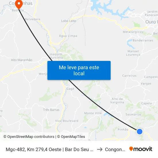 Mgc-482, Km 279,4 Oeste | Bar Do Seu Milinho to Congonhas map