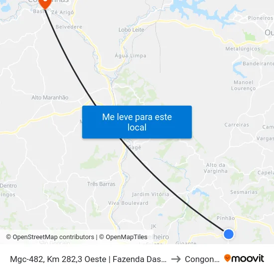 Mgc-482, Km 282,3 Oeste | Fazenda Das Palmeiras to Congonhas map