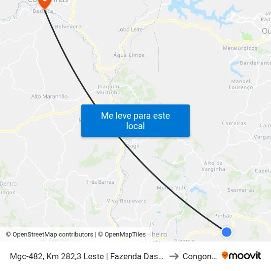 Mgc-482, Km 282,3 Leste | Fazenda Das Palmeiras to Congonhas map