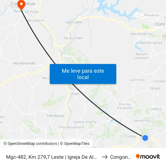Mgc-482, Km 279,7 Leste | Igreja De Almeidas to Congonhas map