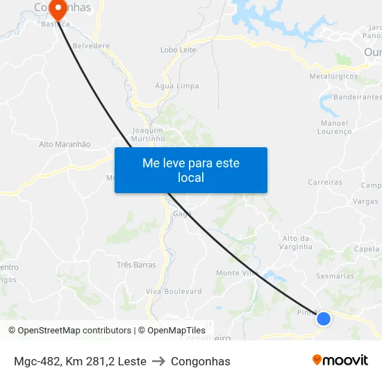 Mgc-482, Km 281,2 Leste to Congonhas map