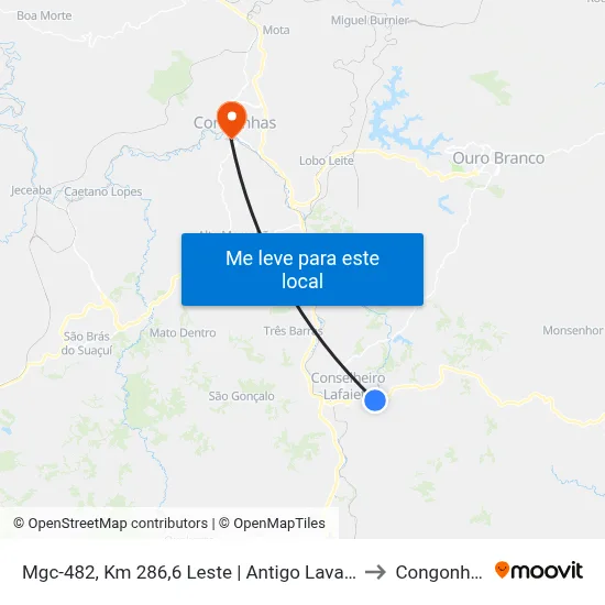 Mgc-482, Km 286,6 Leste | Antigo Lavador to Congonhas map
