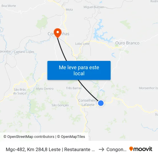 Mgc-482, Km 284,8 Leste | Restaurante Santa Cuia to Congonhas map
