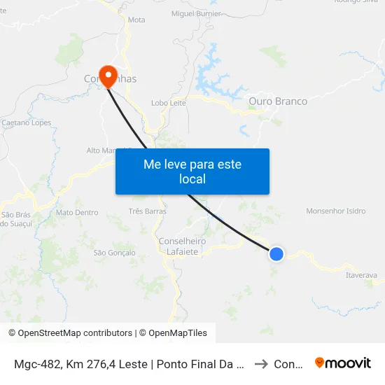 Mgc-482, Km 276,4 Leste | Ponto Final Da Linha 0503 - Tanque Roça Grande to Congonhas map