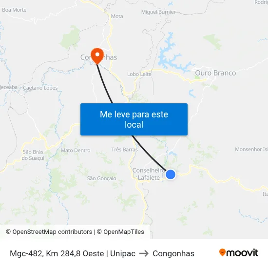 Mgc-482, Km 284,8 Oeste | Unipac to Congonhas map