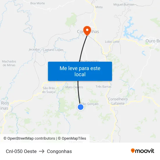 Cnl-050 Oeste to Congonhas map
