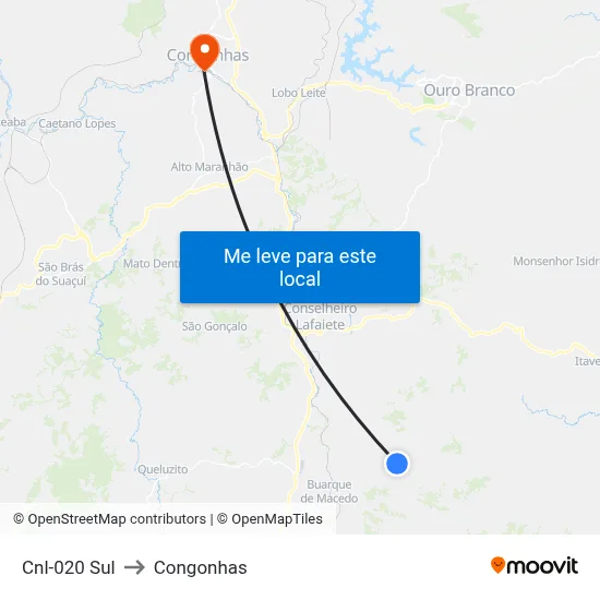 Cnl-020 Sul to Congonhas map