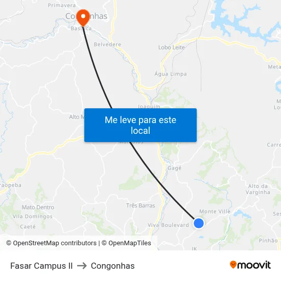 Fasar Campus II to Congonhas map