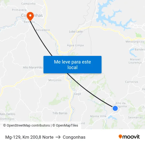 Mg-129, Km 200,8 Norte to Congonhas map