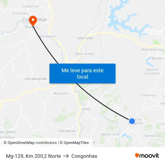 Mg-129, Km 200,2 Norte to Congonhas map
