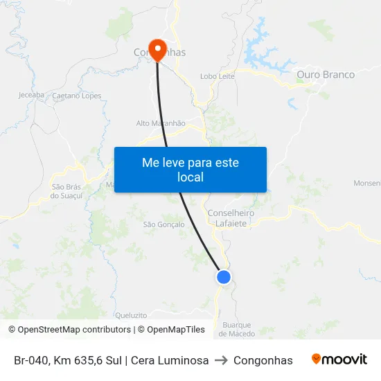 Br-040, Km 635,6 Sul | Cera Luminosa to Congonhas map
