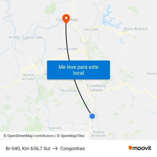 Br-040, Km 636,7 Sul to Congonhas map