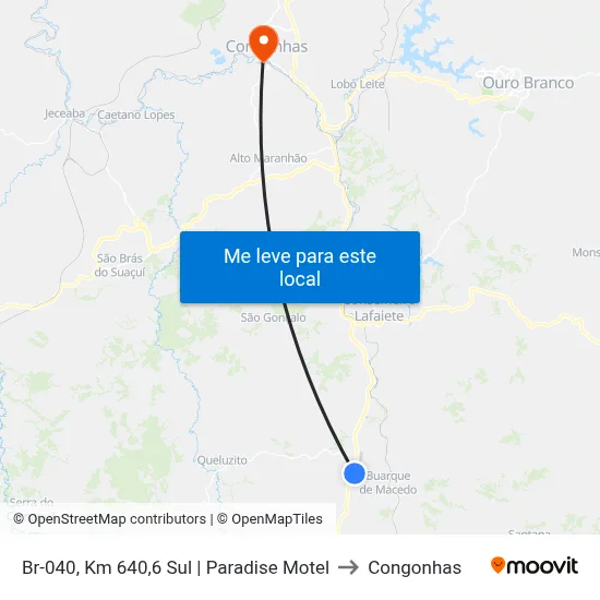 Br-040, Km 640,6 Sul | Paradise Motel to Congonhas map