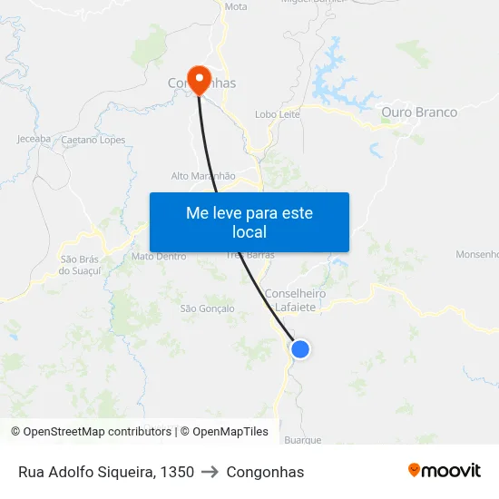 Rua Adolfo Siqueira, 1350 to Congonhas map
