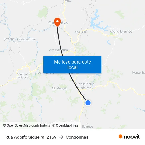 Rua Adolfo Siqueira, 2169 to Congonhas map