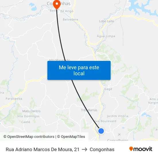 Rua Adriano Marcos De Moura, 21 to Congonhas map