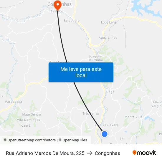 Rua Adriano Marcos De Moura, 225 to Congonhas map