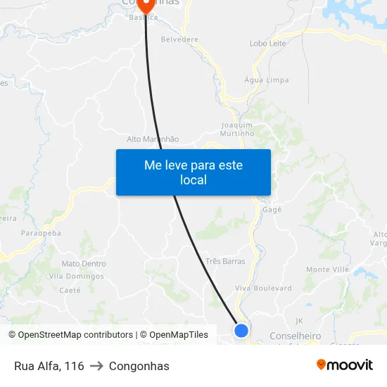 Rua Alfa, 116 to Congonhas map