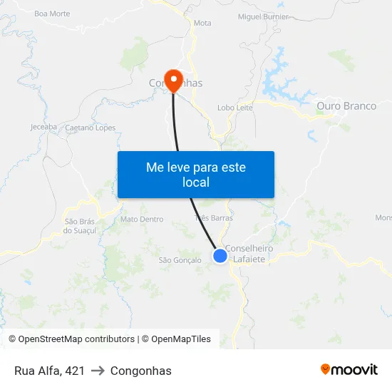 Rua Alfa, 421 to Congonhas map