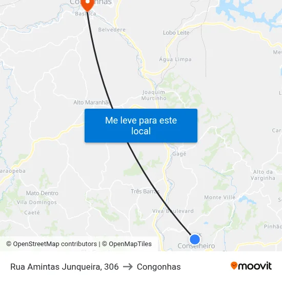 Rua Amintas Junqueira, 306 to Congonhas map