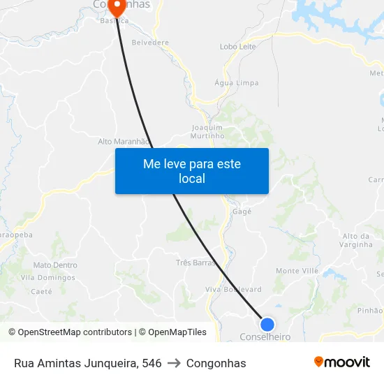 Rua Amintas Junqueira, 546 to Congonhas map
