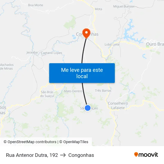 Rua Antenor Dutra, 192 to Congonhas map