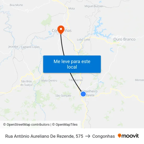Rua Antônio Aureliano De Rezende, 575 to Congonhas map