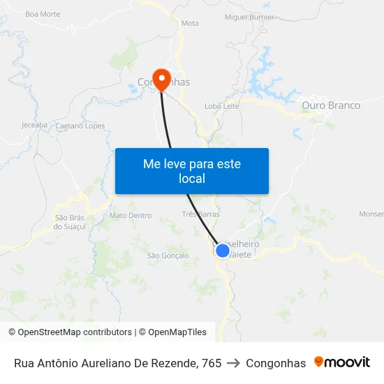 Rua Antônio Aureliano De Rezende, 765 to Congonhas map