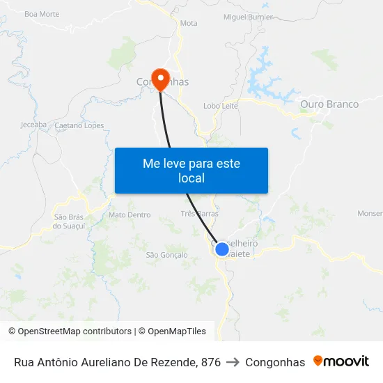 Rua Antônio Aureliano De Rezende, 876 to Congonhas map