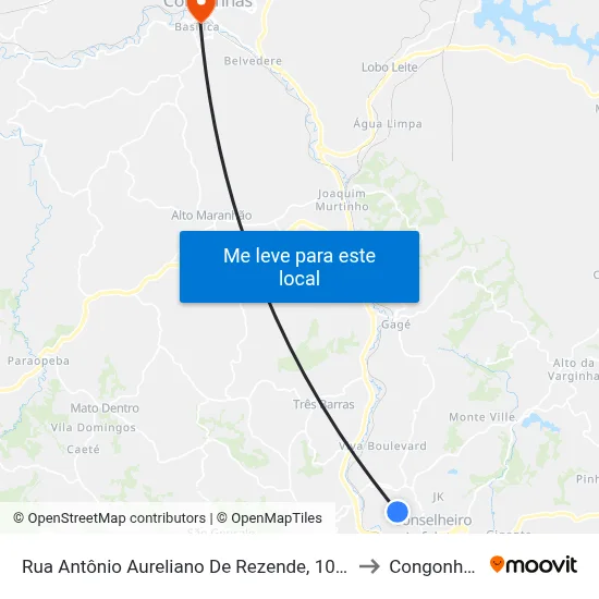 Rua Antônio Aureliano De Rezende, 1055 to Congonhas map