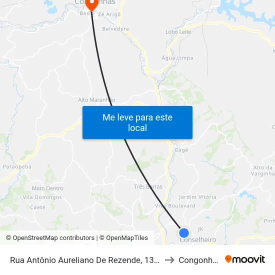 Rua Antônio Aureliano De Rezende, 1329 to Congonhas map