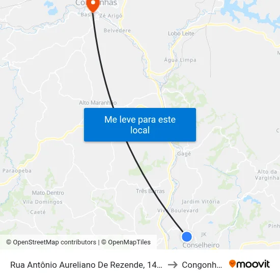 Rua Antônio Aureliano De Rezende, 1410 to Congonhas map