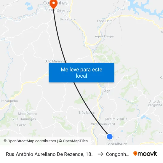 Rua Antônio Aureliano De Rezende, 1810 to Congonhas map