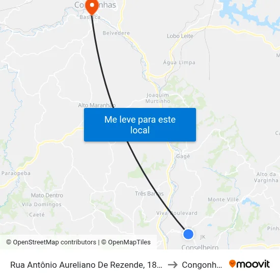 Rua Antônio Aureliano De Rezende, 1825 to Congonhas map