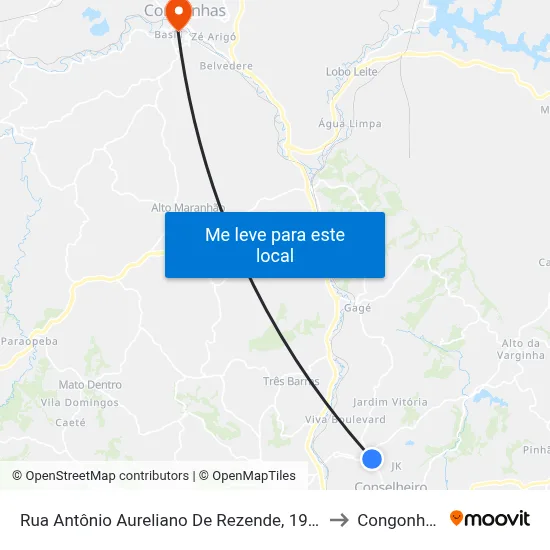 Rua Antônio Aureliano De Rezende, 1935 to Congonhas map