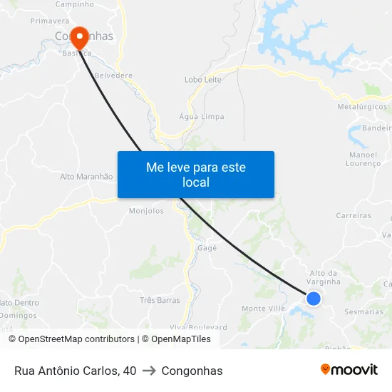 Rua Antônio Carlos, 40 to Congonhas map