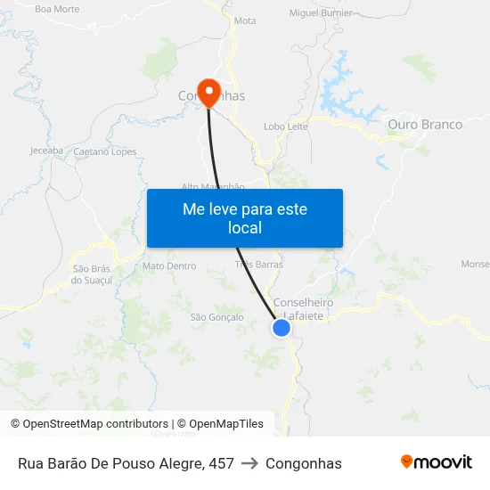 Rua Barão De Pouso Alegre, 457 to Congonhas map