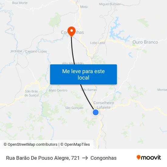 Rua Barão De Pouso Alegre, 721 to Congonhas map