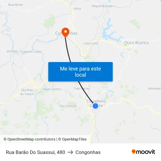 Rua Barão Do Suassuí, 480 to Congonhas map