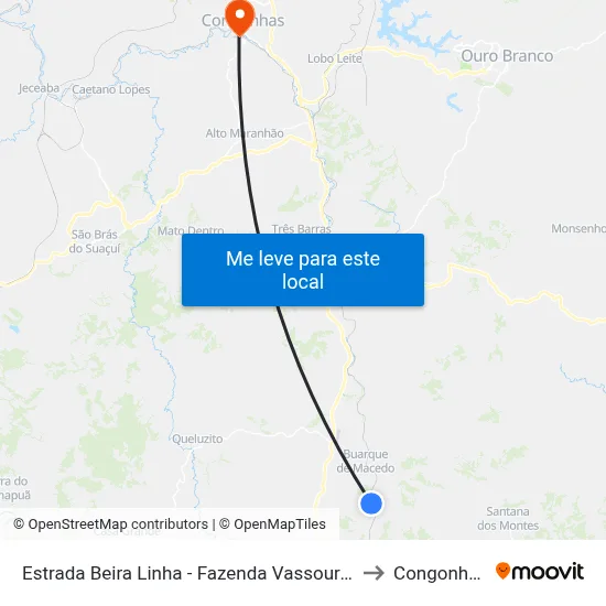 Estrada Beira Linha - Fazenda Vassouras to Congonhas map